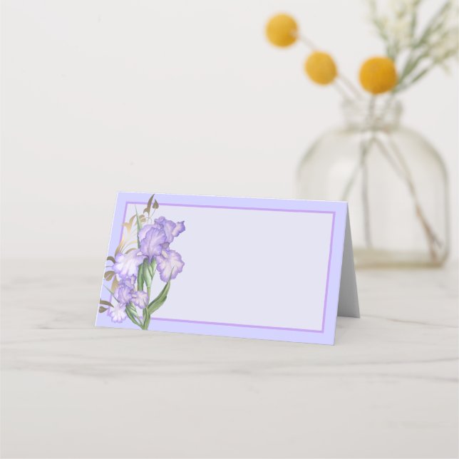 Folded Iris Note Card-Purple Irises-Small Place Card (Front)