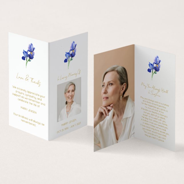 Folded Iris Photo Funeral Prayer Card (Inside and Outside)