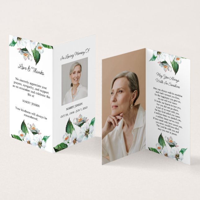 Folded Jasmine Photo Funeral Prayer Card (Inside and Outside)