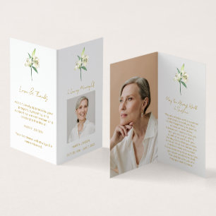 Folded Lily Photo Funeral Prayer Card
