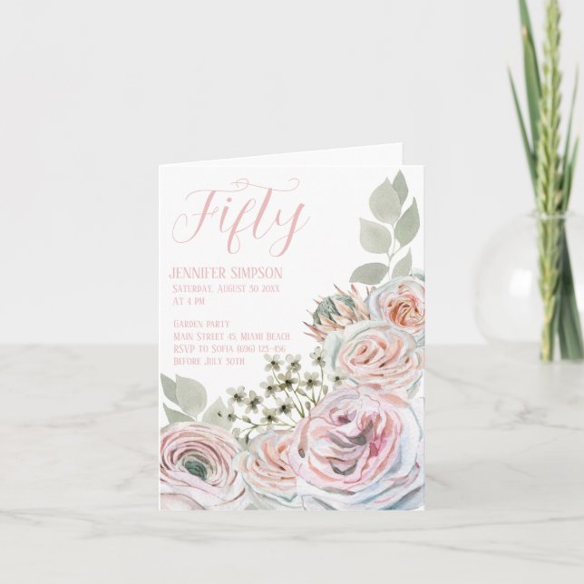 Folded Milestone Birthday Watercolor pale pink  Holiday Card (Front)