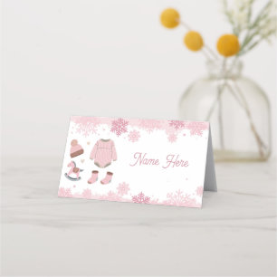 Folded Name Cards Baby Shower Cold Winter Pink