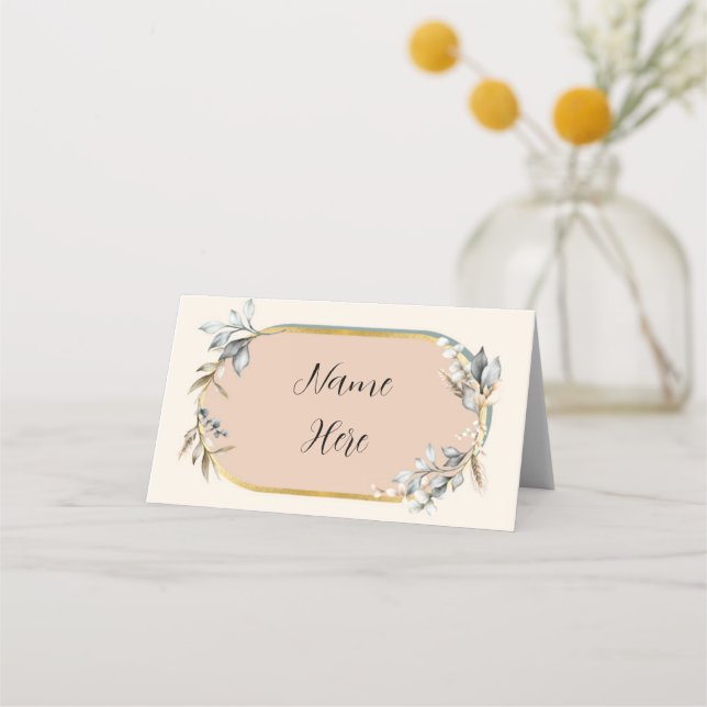 Folded Name Cards Wedding Romantic Neutrals (Front)