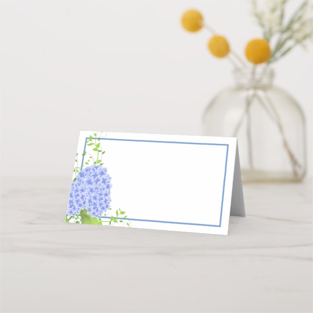 Folded Name Place Card-Blue Hydrangeas Card (Front)