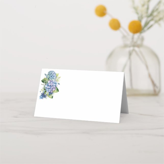 Folded Name Place Card-Blue Hydrangeas Place Card (Front)
