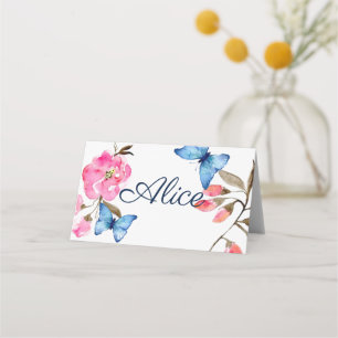 Folded Name Place Card  - Floral Butterflies