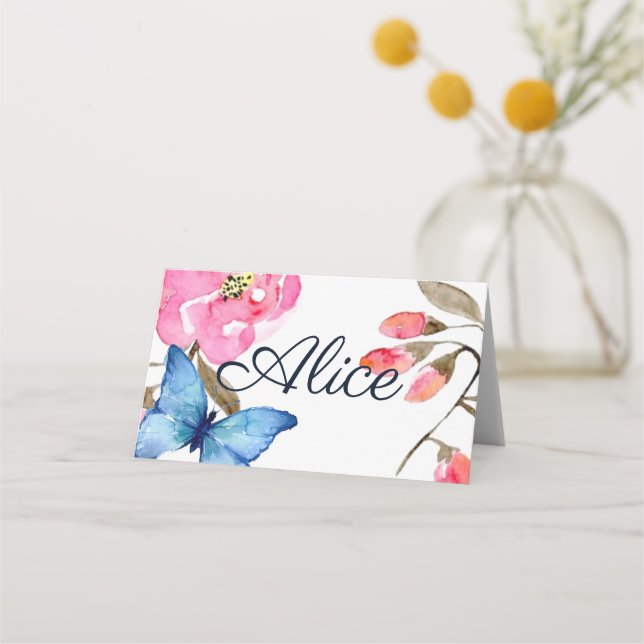 Folded Name Place Card  - Floral Butterflies 2 (Front)