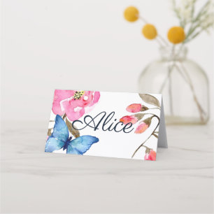Folded Name Place Card  - Floral Butterflies 2