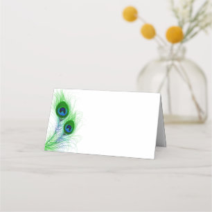 Folded Name Place Card-Peacock Feathers Card