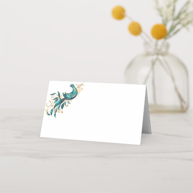 Folded Name Place Card-Peacock  Place Card (Front)