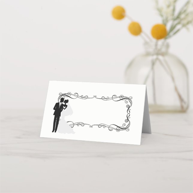 Folded Name Place Card-Wedding Couple Place Card (Front)