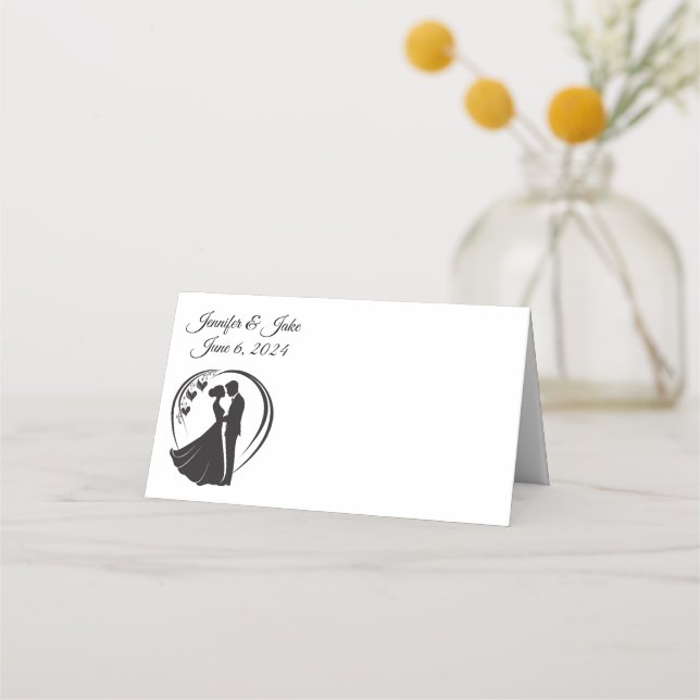 Folded Name Place Card-Wedding Couple Place Card (Front)