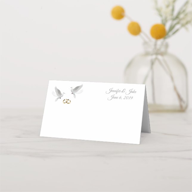 Folded Name Place Card-Wedding Doves-Custom Names Place Card (Front)