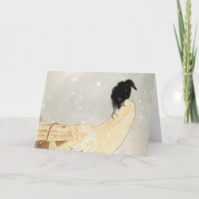 Folded Note Card JAPANESE PRINT OF RAVEN IN SNOW (Front)