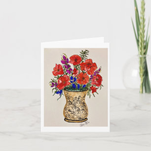 Folded Note Card original painting of red poppies