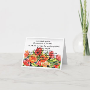 Folded note card + tulips + "in one single moment"