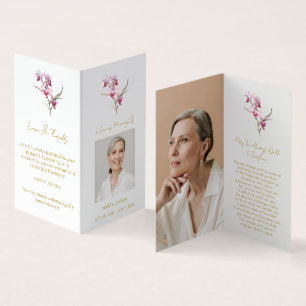 Folded Orchid Photo Funeral Prayer Card