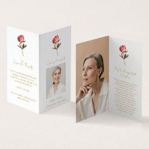 Folded Peony Photo Funeral Prayer Card