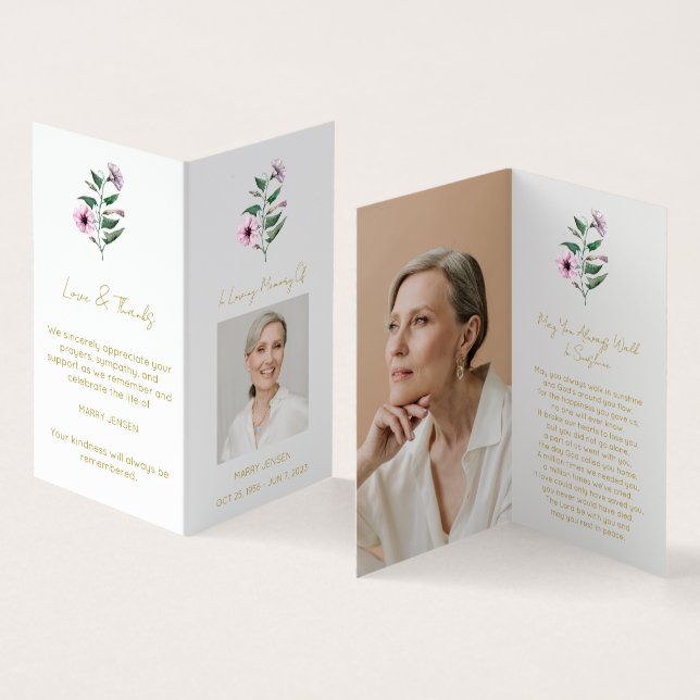 Folded Petunia Photo Funeral Prayer Card (Inside and Outside)
