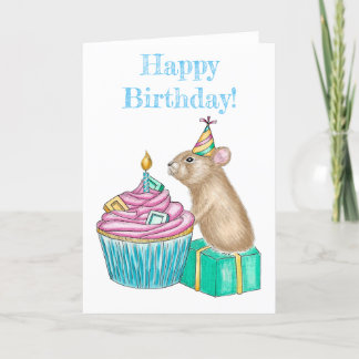 Folded Pika Happy Birthday Cupcake Card