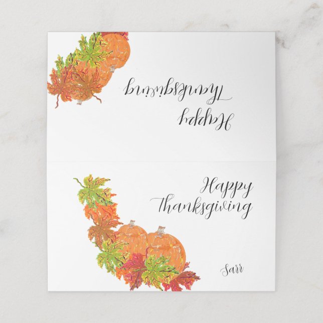Folded Place Card : Thanksgiving (Outside Unfolded)