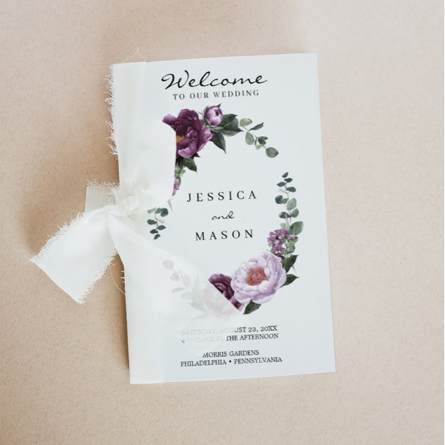 Folded Plum Peonies Wedding Program Booklet Flyer (Creator Uploaded)
