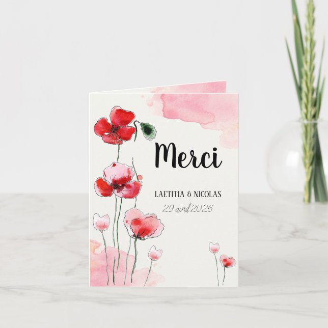 Folded "Poppies" Thank You Card (Front)