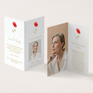 Folded Poppy Photo Funeral Prayer Card