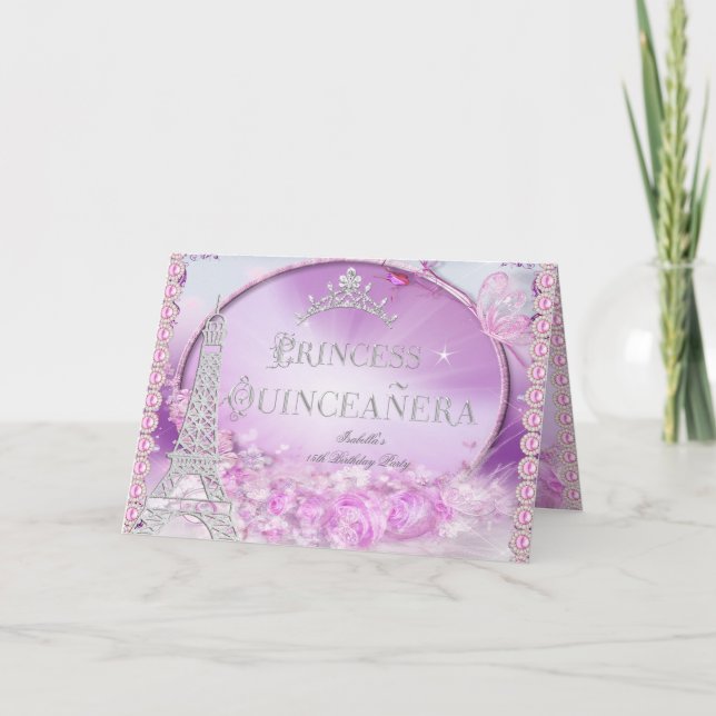 Folded Princess Quinceanera Magical Pink Purple Invitation (Front)