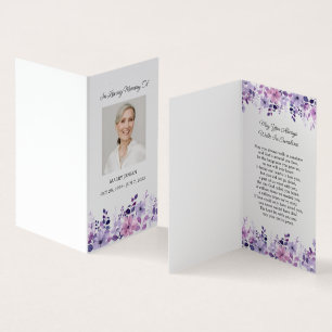 Folded Purple Flower Photo Funeral Prayer Card