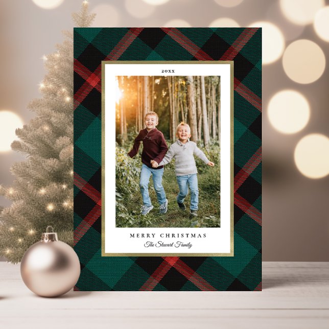 Folded Red and Green Plaid Christmas Photo Card (Folded Red and Green Plaid Christmas Photo Card)