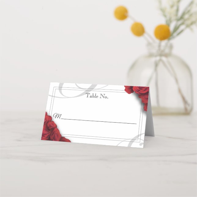 Folded Red Roses Elegant Place Card (Front)
