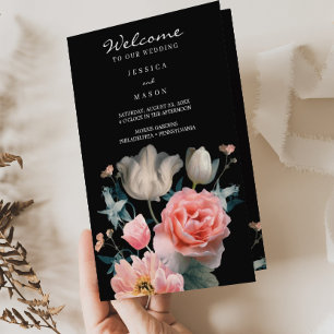 Folded Romantic Floral Wedding Program Booklet Flyer