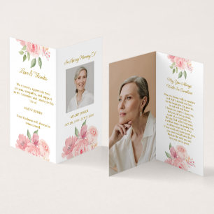 Folded Rose Photo Funeral Prayer Card