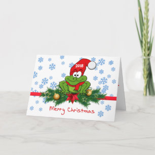 Folded Silly Cartoon Frog Christmas Greeting Card