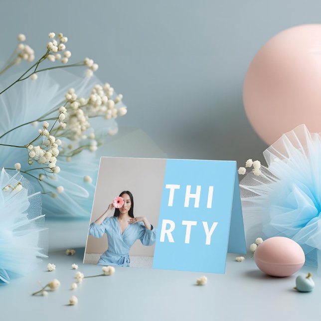 Folded Sky Blue 30th Birthday Thank You Card (Creator Uploaded)