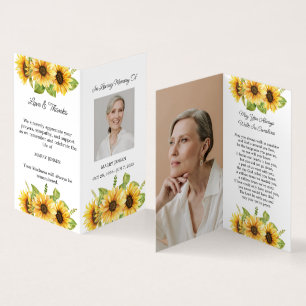 Folded Sunflower Photo Funeral Prayer Card