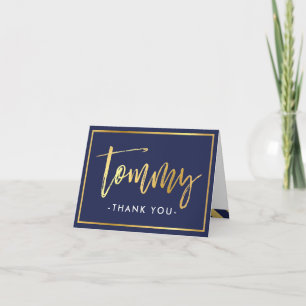FOLDED THANK YOU bar mitzvah gold tommy navy blue