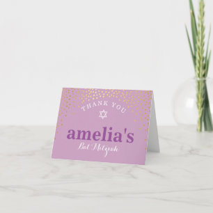 FOLDED THANK YOU bat mitzvah gold confetti purple Card