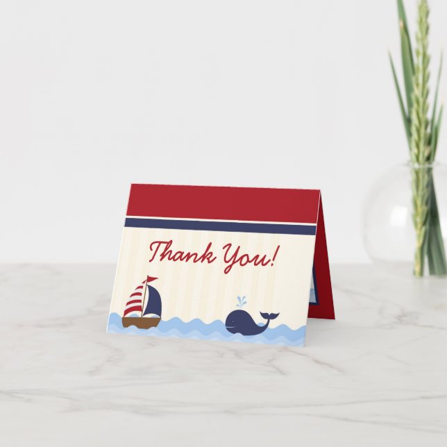 Folded Thank you Card Ahoy Nautical Whale Boat (Front)