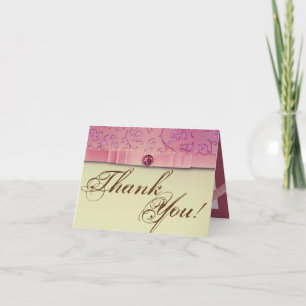 Folded Thank You Card Amethyst Jewel Satin Ribbon
