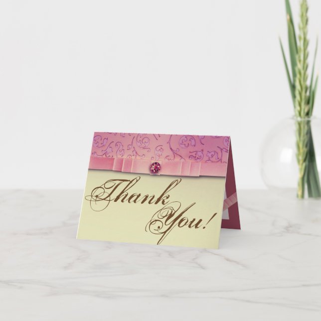 Folded Thank You Card Amethyst Jewel Satin Ribbon (Front)