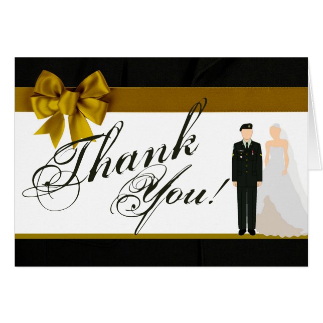 Folded Thank You Card ARMY Uniform Groom Bride Sol (Front Horizontal)