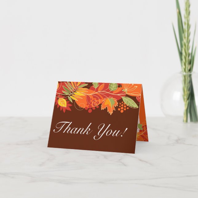 Folded Thank You Card Autumn Leaves Fall Floral (Front)