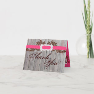 Folded Thank You Card Barn Wood Diamond Ribbon