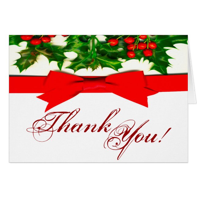 Folded Thank You Card Baughs Holly Berry Christmas (Front Horizontal)