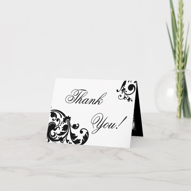 Folded Thank you Card Black White Floral Filigree (Front)