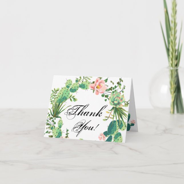 Folded Thank You Card Bohemian Cactus Succulents D (Front)