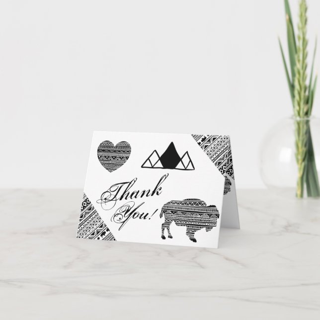 Folded Thank You Card Boho Buffalo Tribal Pattern (Front)