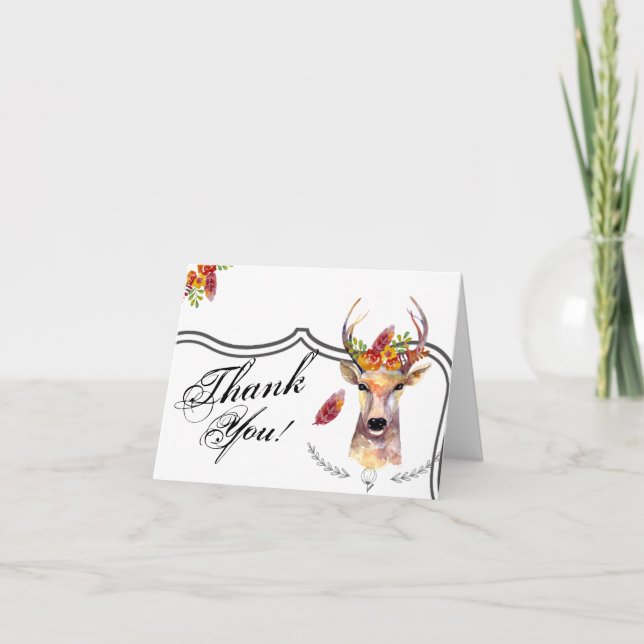 Folded Thank You Card Boho Deer Buck Head Browning (Front)